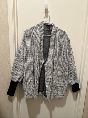 Cozy Open-Front Black & White Knit Cardigan Sweater